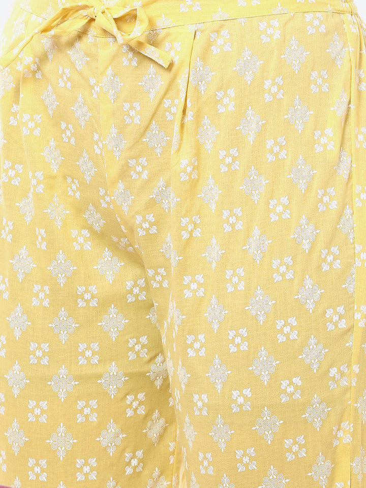 Zari Embroidered Yoke Printed Cotton Kurta With Pant