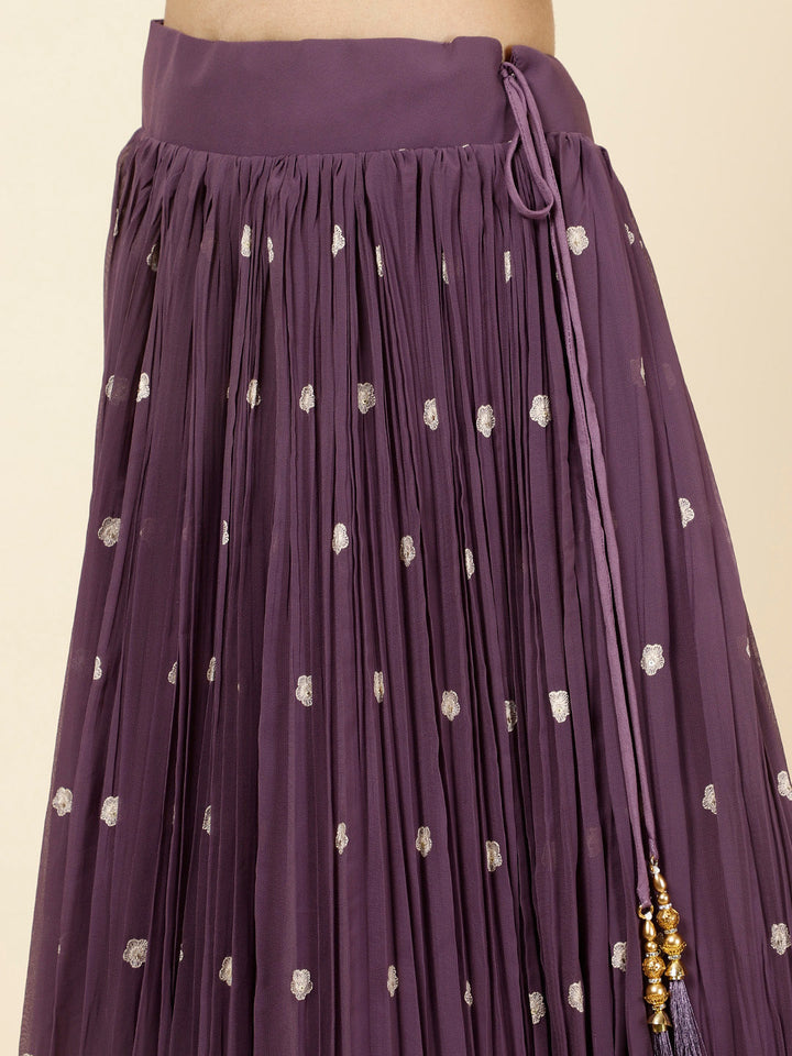 Embroidered Georgette Kurta With Skirt &amp; Dupatta