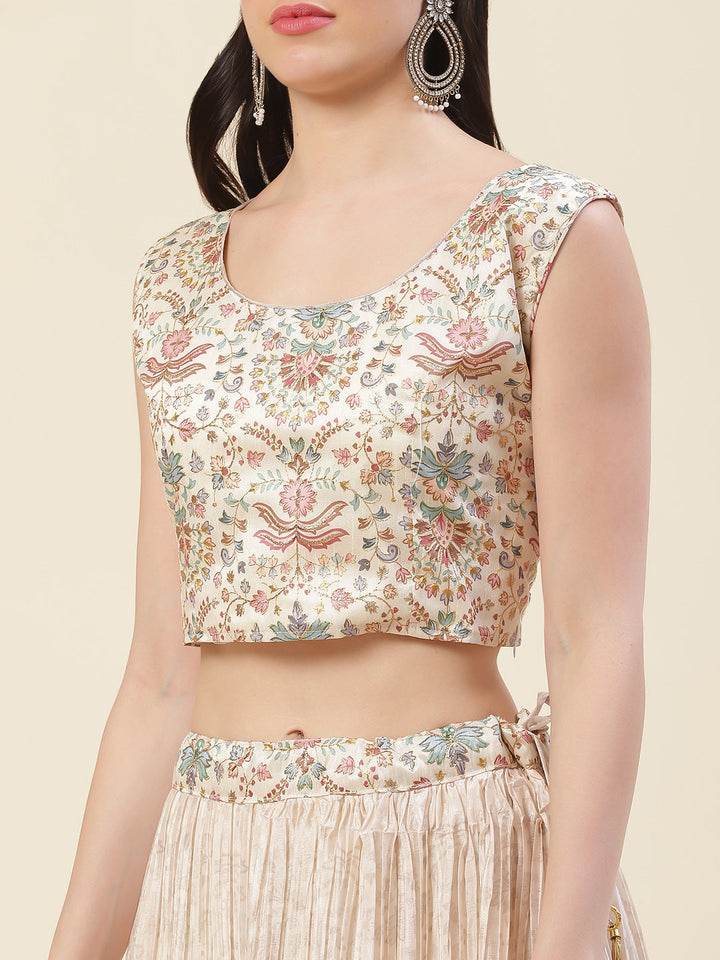 Floral Printed Crepe Choli With Lehenga &amp; Dupatta