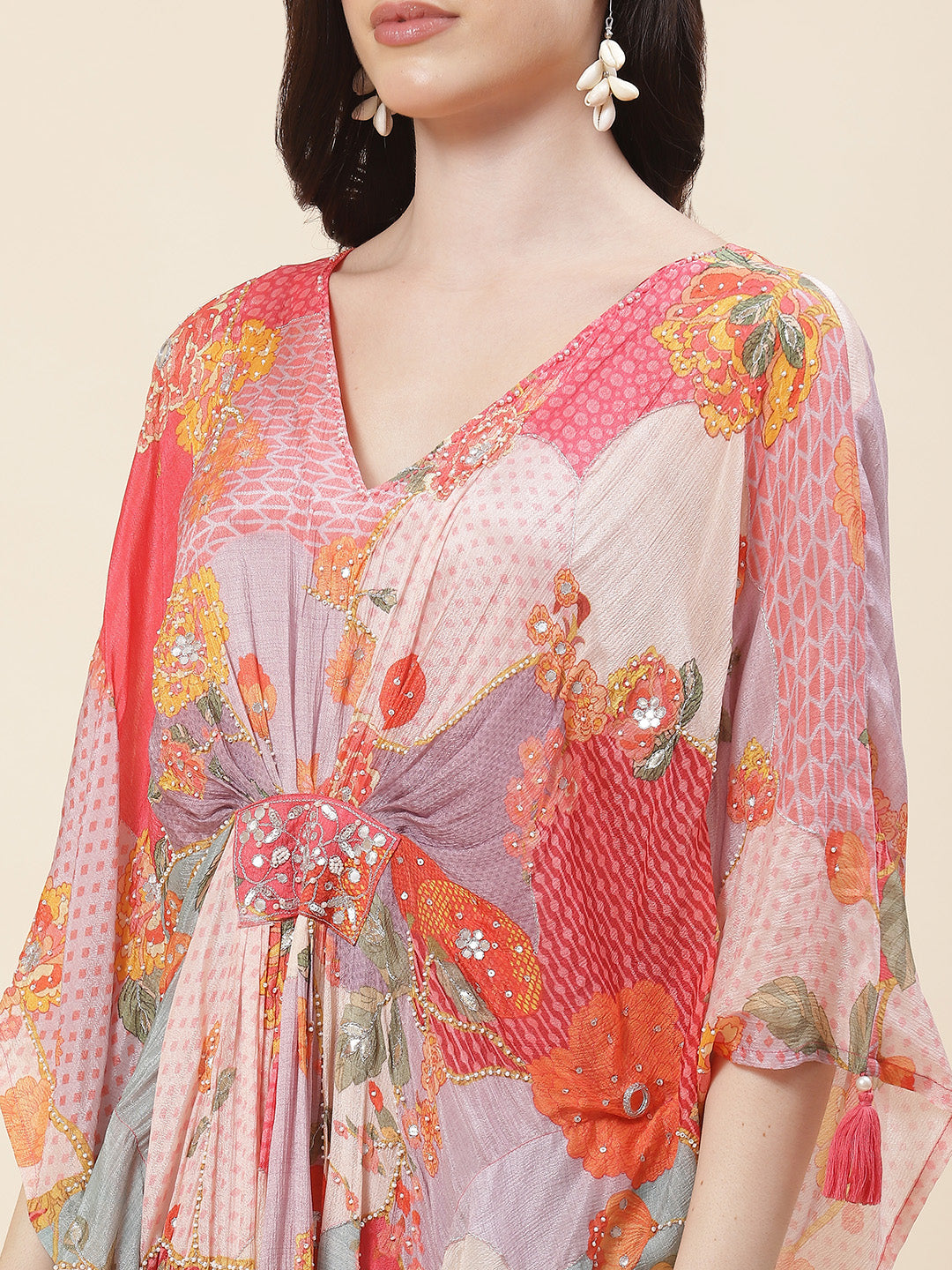 Floral Printed Kaftan Muslin Kurta With Inner