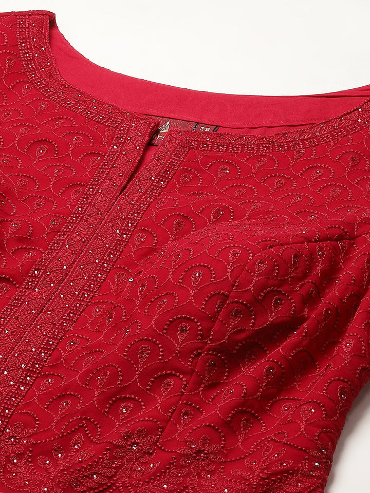 Resham Embroidered Georgette Kurti With Palazzo &amp; Dupatta
