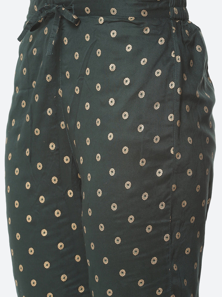Zari Work Cotton Muslin Kurti Printed Pant And Dupatta