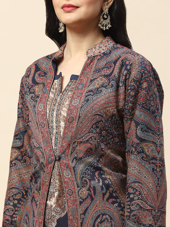 Resham Jaal Woven Pashmina Kurta With Pants &amp; Jacket