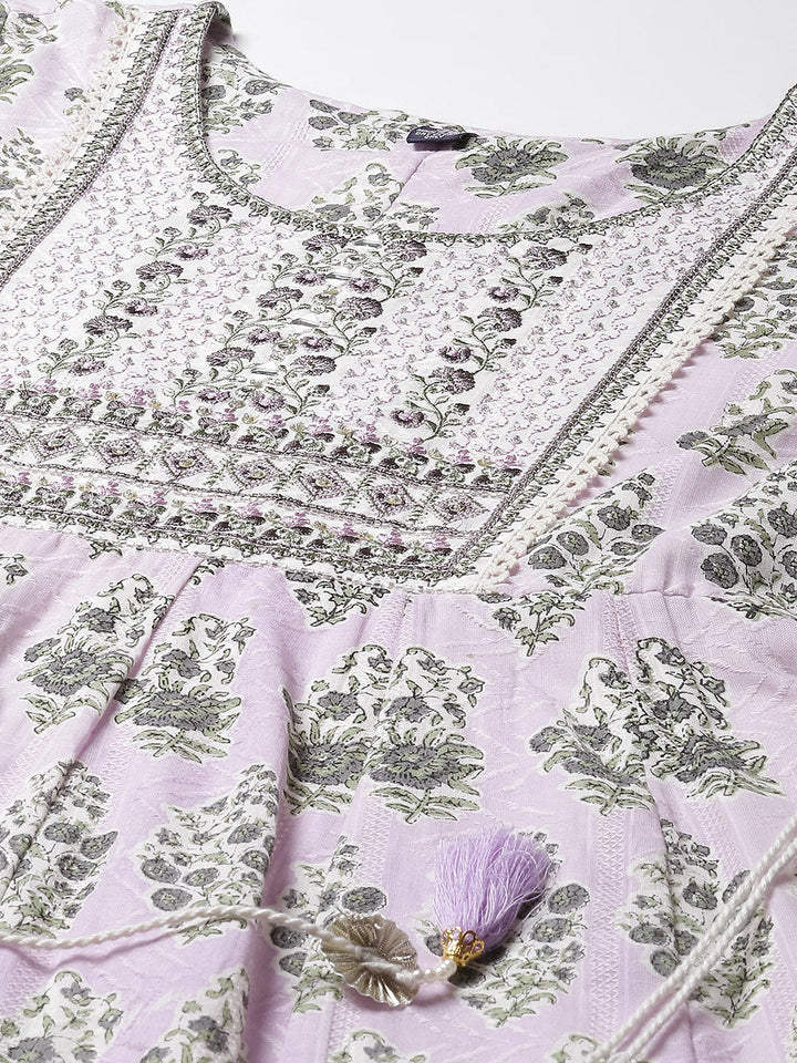 Floral Printed Cotton Kurta With Pants &amp; Dupatta