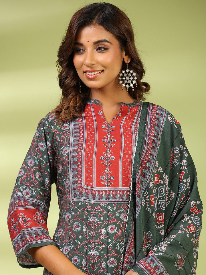 Printed Muslin Kurta With Pants &amp; Dupatta