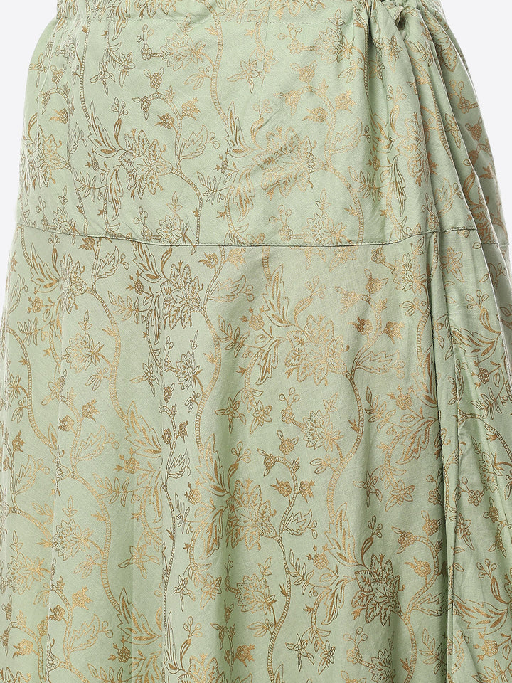 Printed Chanderi Kurta With Skirt &amp; Jacket