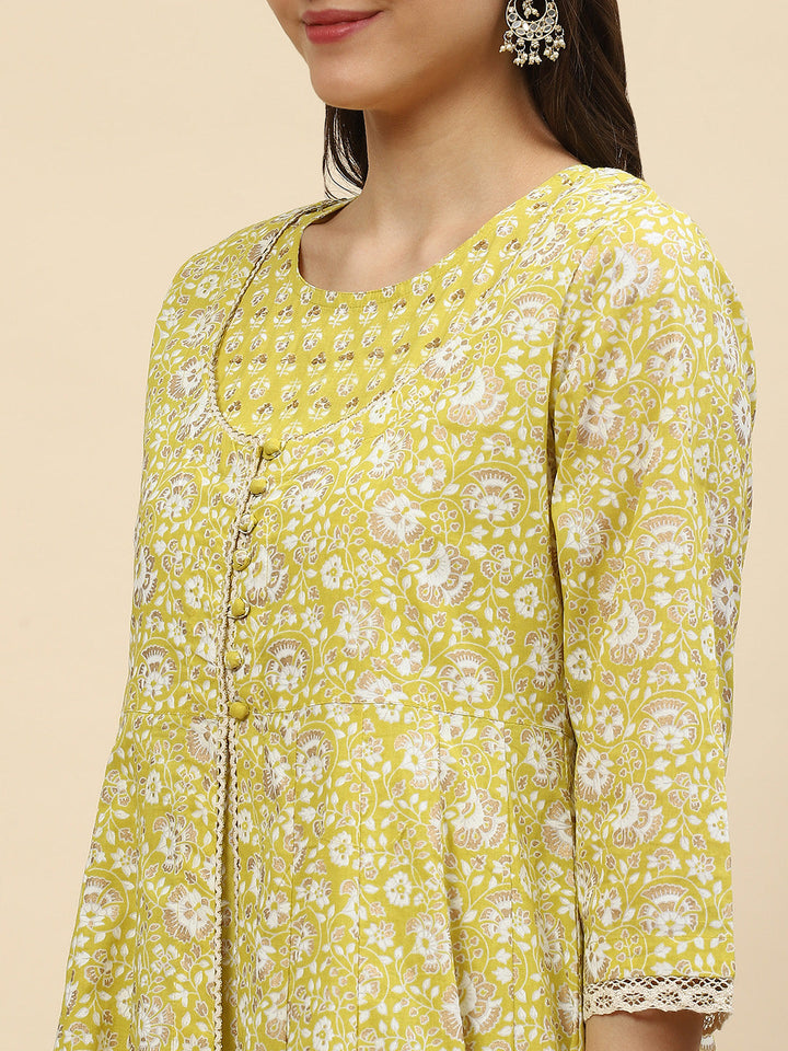 Floral Printed Cotton Anarkali Kurta With Jacket