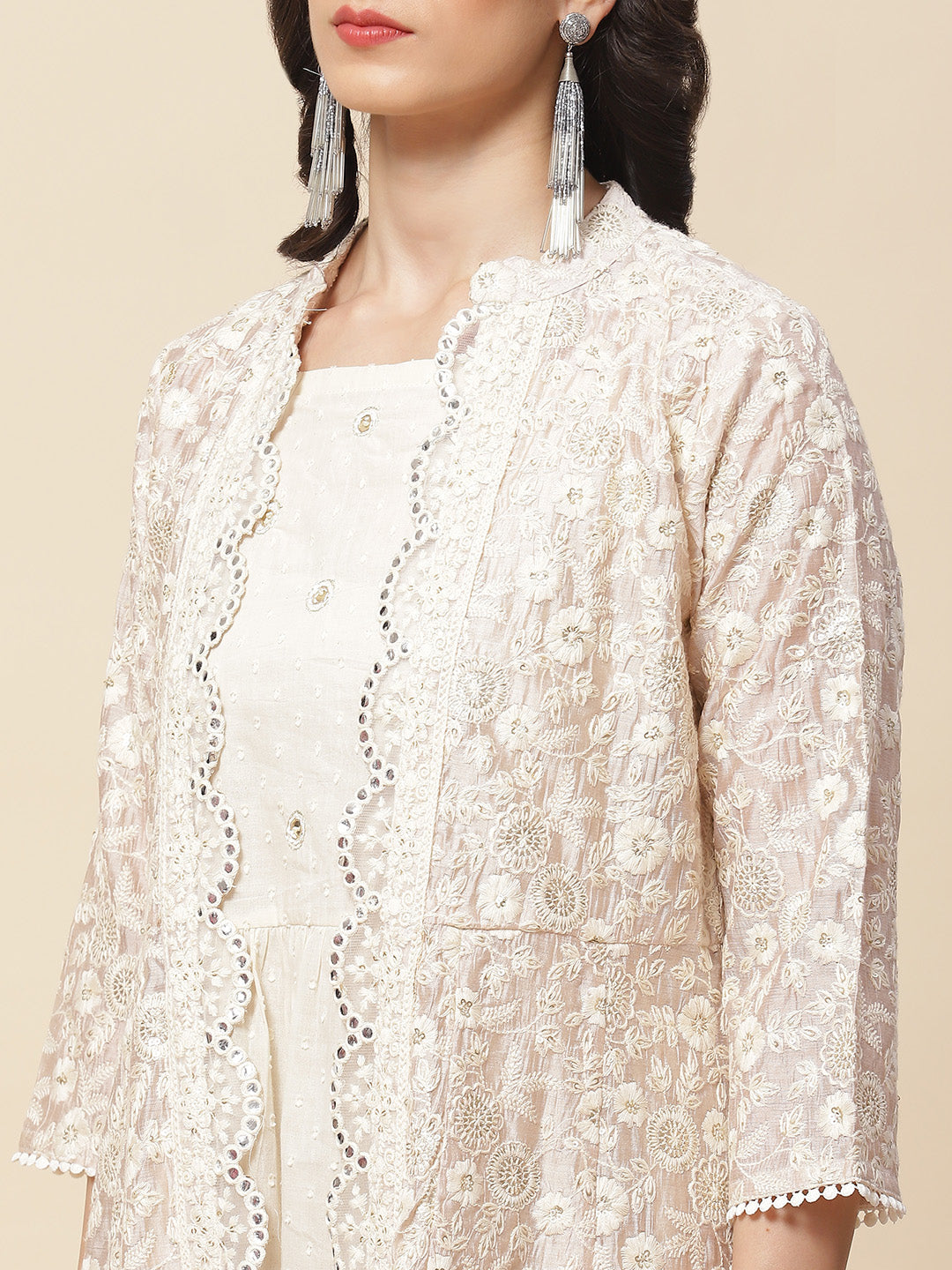 Embroidered Cotton Gown With Jacket