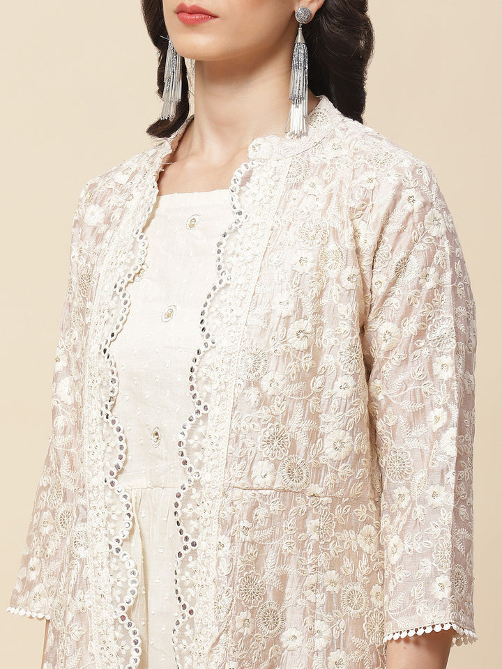 Embroidered Cotton Gown With Jacket
