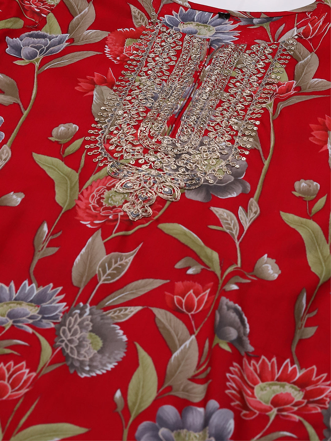 Neck Embroidered Cotton Blend Kurta With Pants