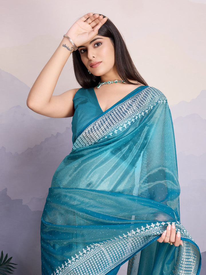 Embroidered Net Saree