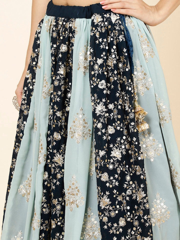 Zari Embroidered Georgette Choli With Lehenga &amp; Dupatta