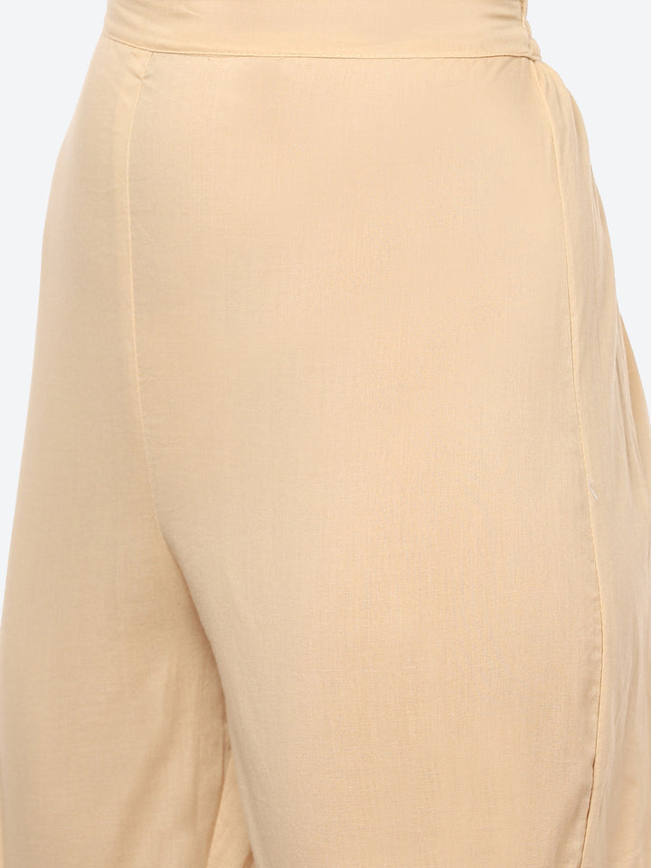 Zari Neck Embroidered Cotton Kurta With Palazzo