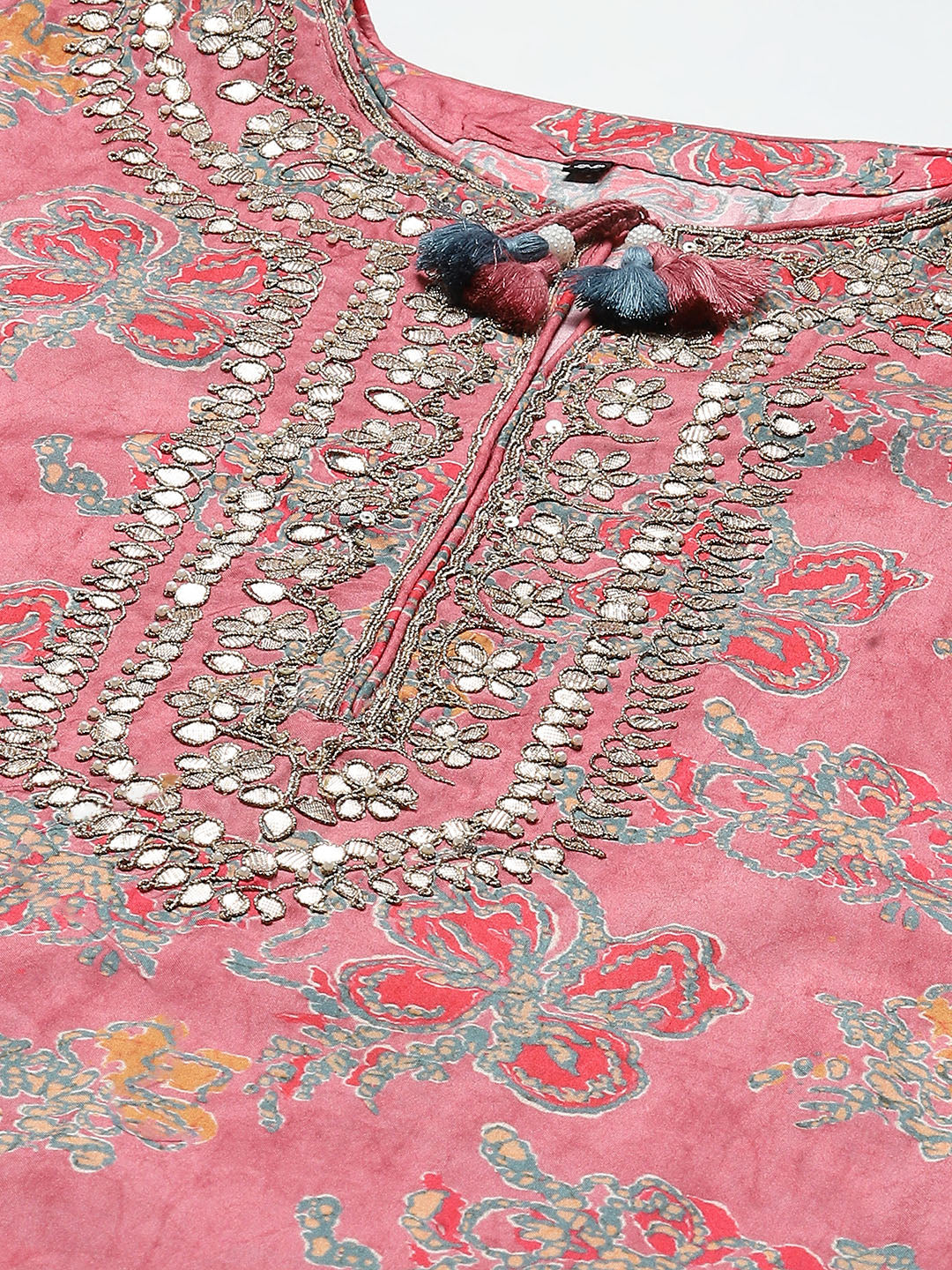 Printed With Yoke Embroidered Muslin Kurta