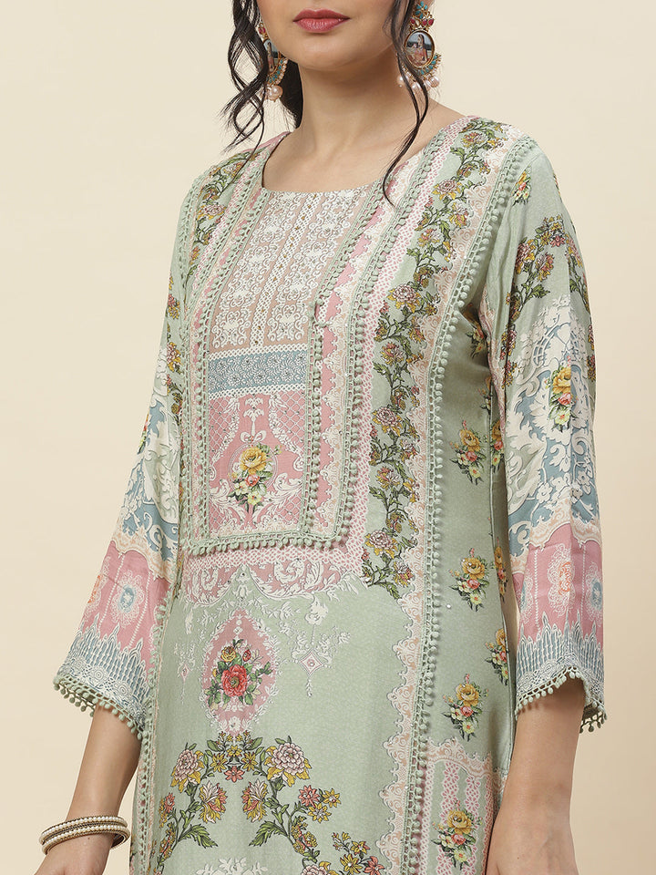 Floral Printed Muslin Kurta With Pants
