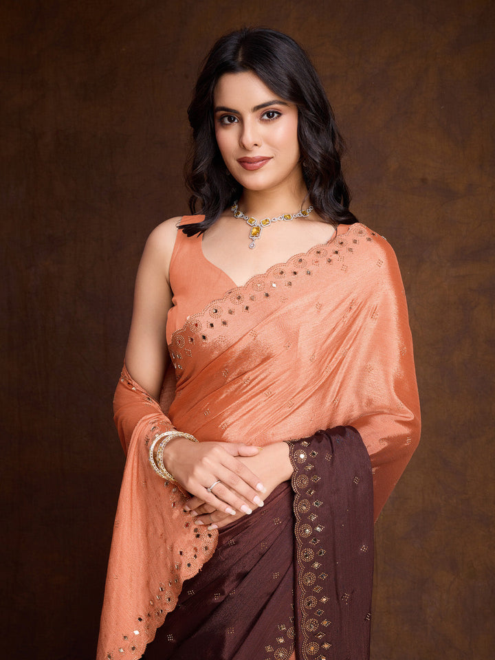 Embroidered Chinon Saree