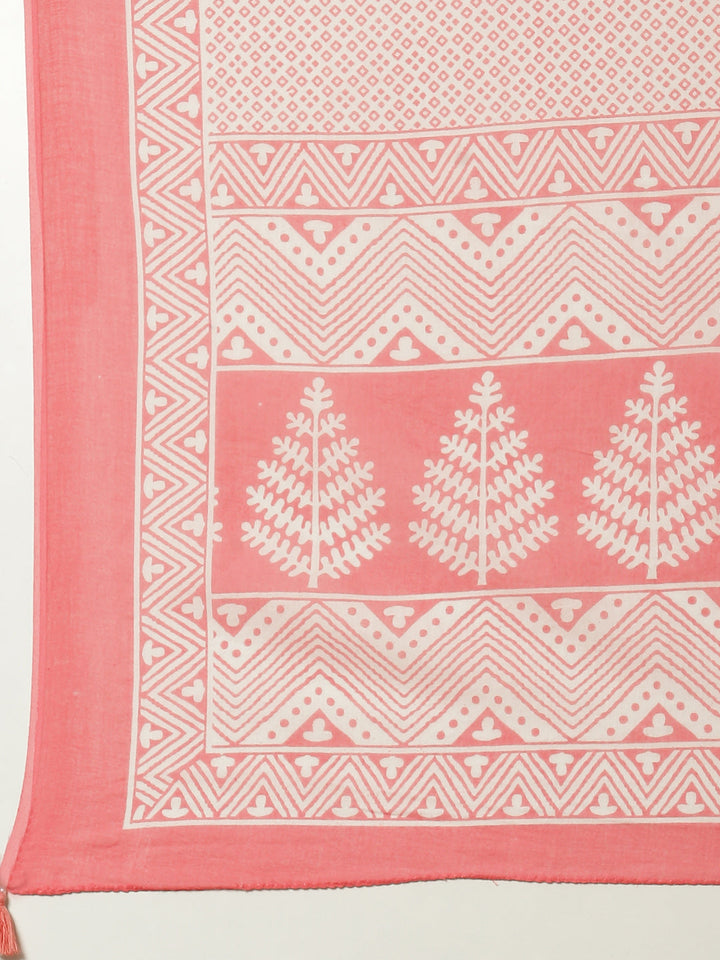 Floral Printed Cotton Kurta With Pant &amp; Dupatta