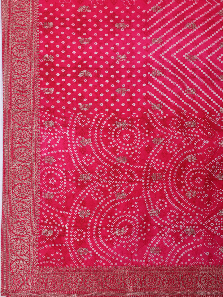 Bandhani Printed Art Silk Kurta With Pants &amp; Dupatta