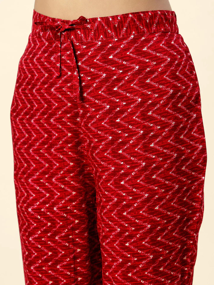 Neck Embroidered Cotton Kurta With Pants &amp; Dupatta