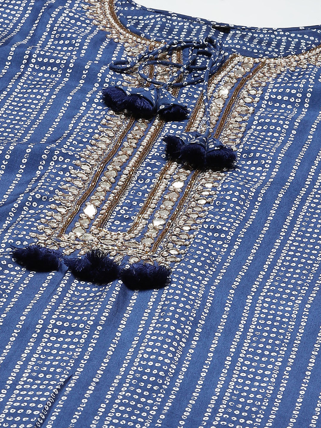 Printed With Yoke Embroidered Muslin Kurta
