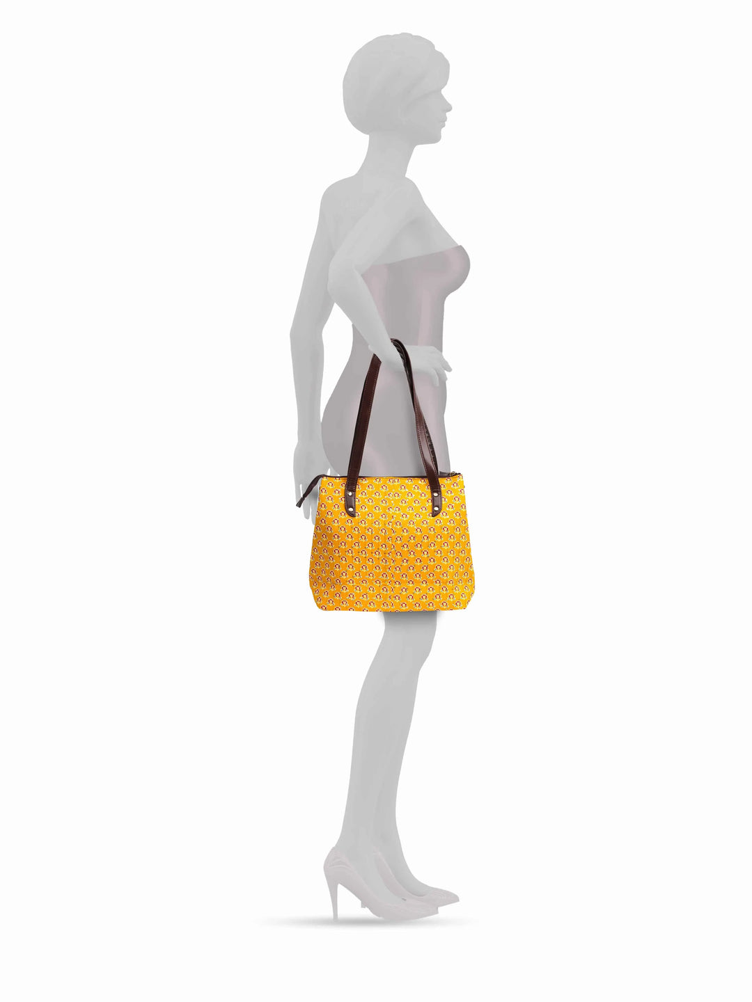 Mustard &amp; Maroon Printed Cotton Handbag With Pouch