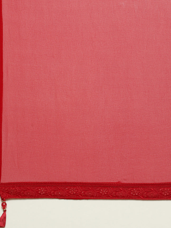 Resham Booti Georgette Kurta With Palazzo &amp; Dupatta