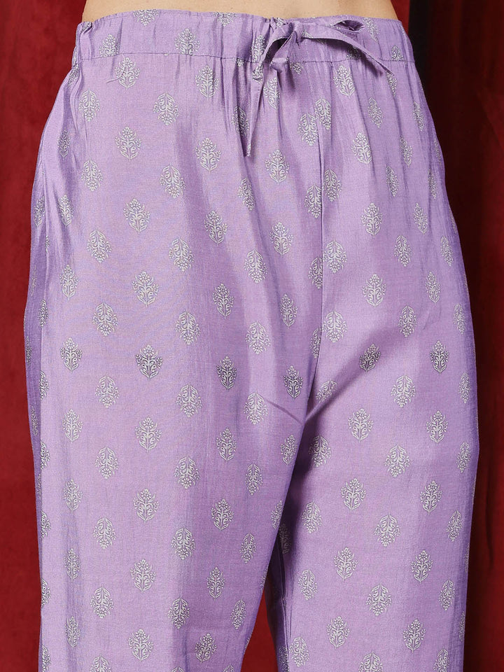 Printed Chanderi Kurta With Pants &amp; Dupatta