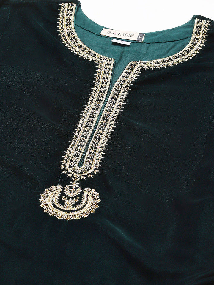 Zari Embroidered Velvet Kurta With Palazzo