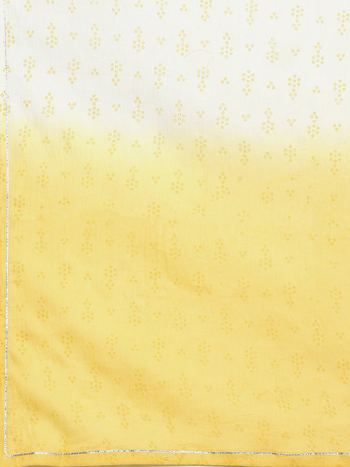 Bandhani Mirror Work Cotton Kurta With Pant &amp; Cotton Dupatta