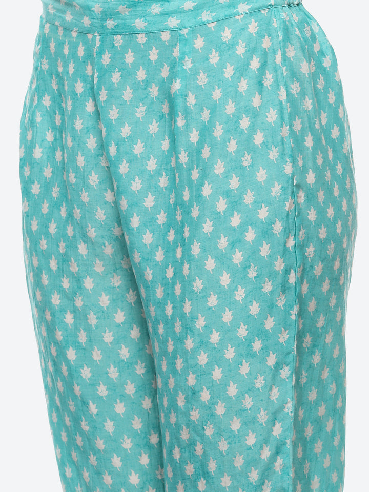 Resham Mirror Yoke Printed Muslin Kurta With Pant