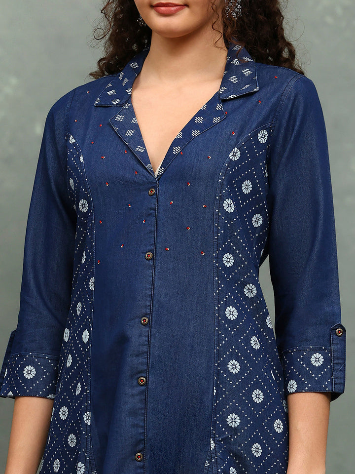 Printed Denim Kurta