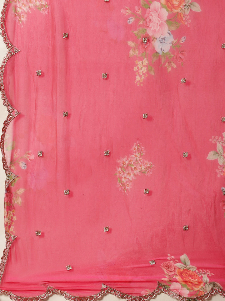 Resham Booti Cotton Kurta With Pants &amp; Dupatta