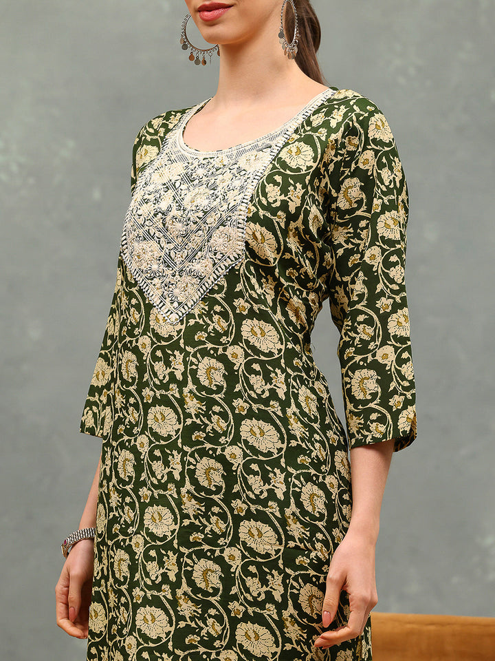 Printed Cotton Blend Kurta With Pants &amp; Dupatta