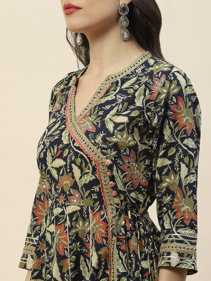 Printed Cotton Anarkali Kurta With Pants