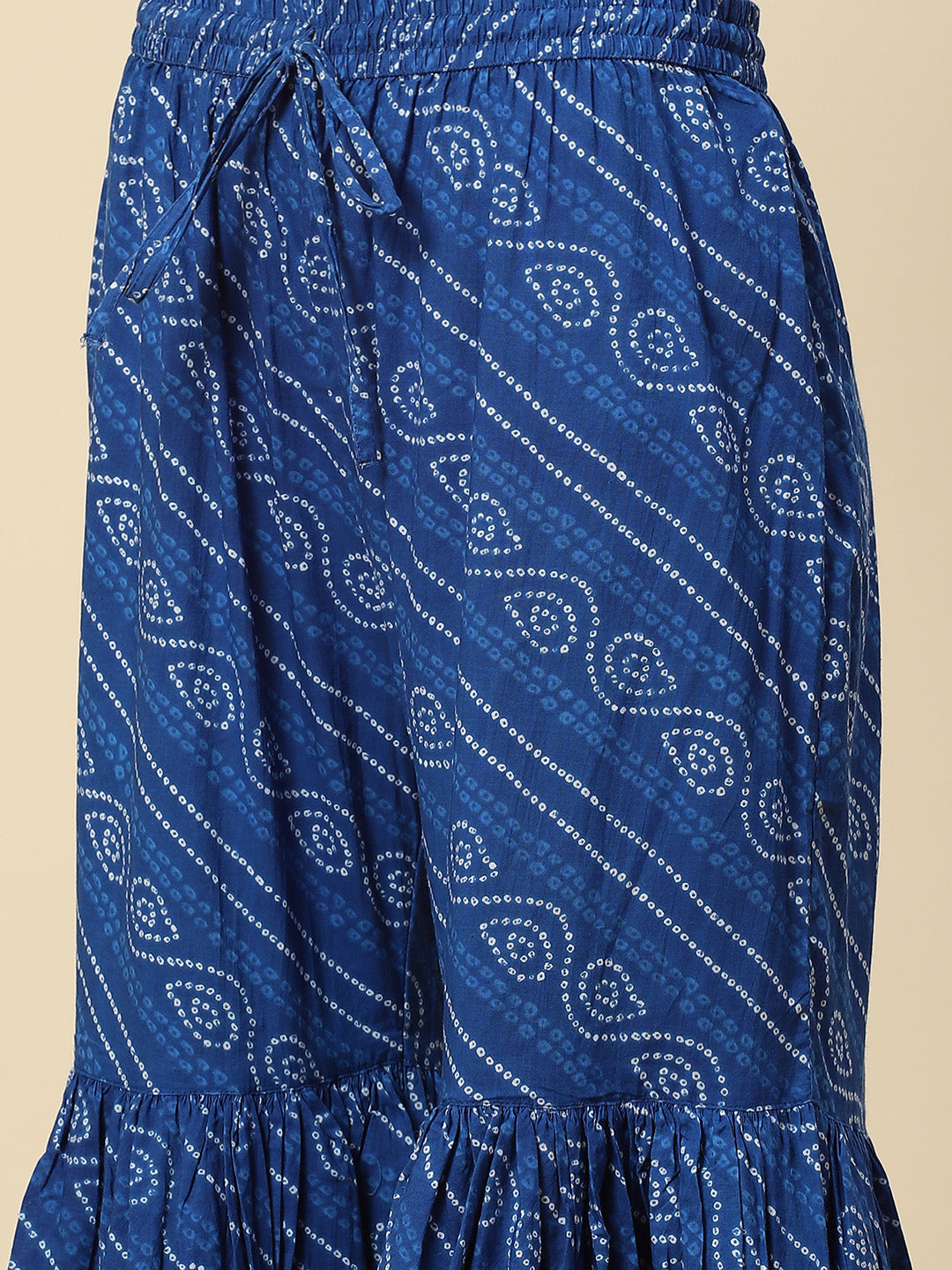 Leheriya Printed &amp; Embroidered Cotton Kurta With Sharara