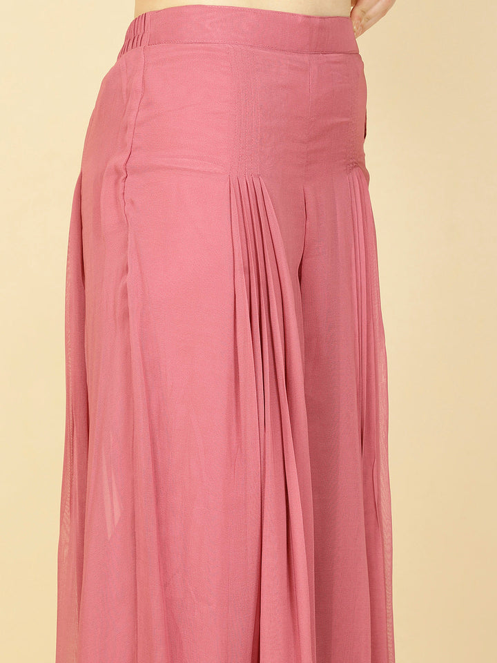 Resham Embroidery Georgette Kurta With Sharara &amp; Dupatta
