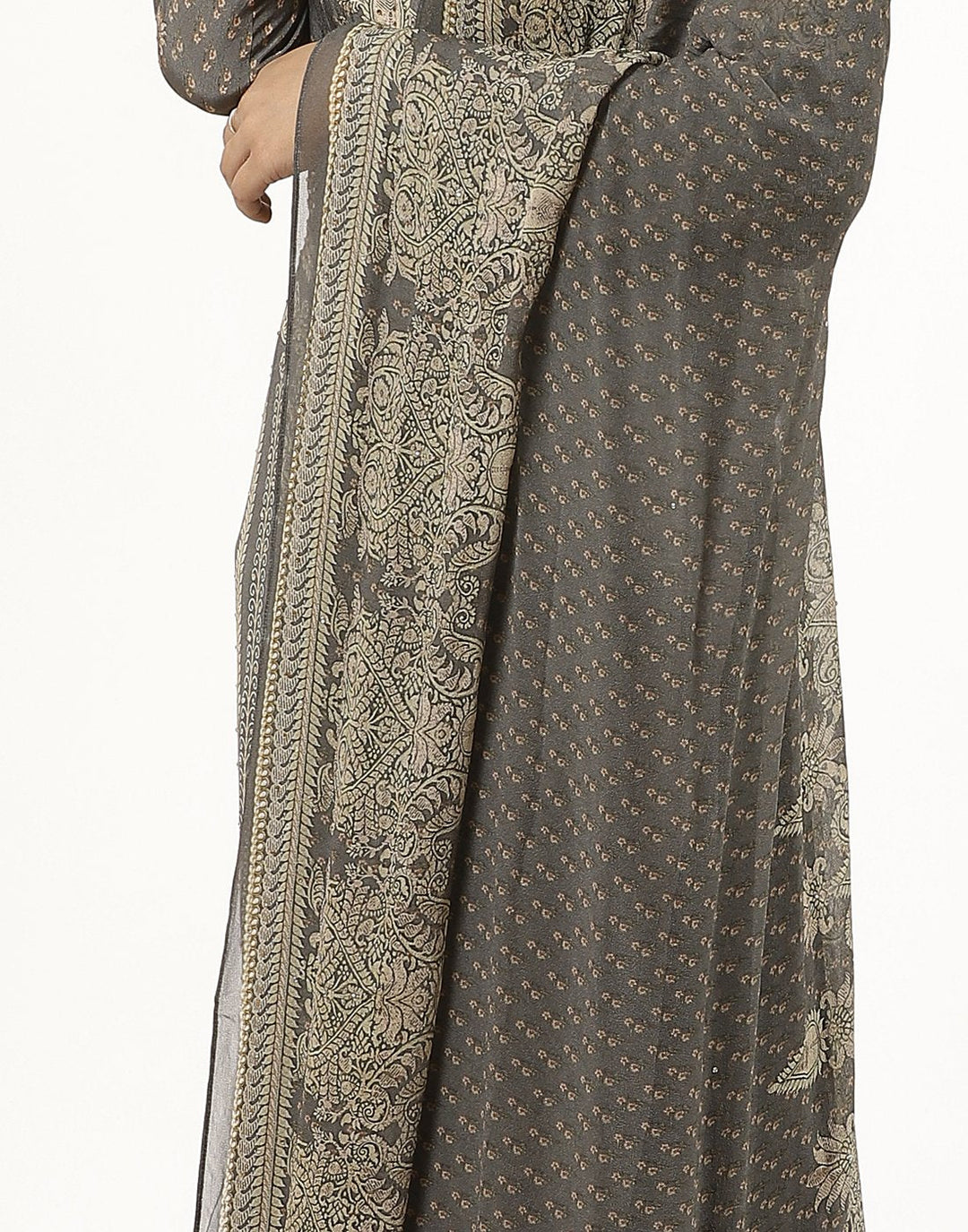 MBZ Meena Bazaar-Grey Digital Printed Crepe Salwaar Kameez Stitched Suit