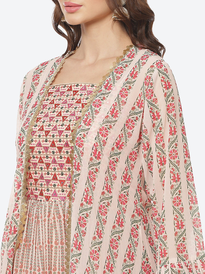 Printed Poly Georgette Jacket Cut Dress