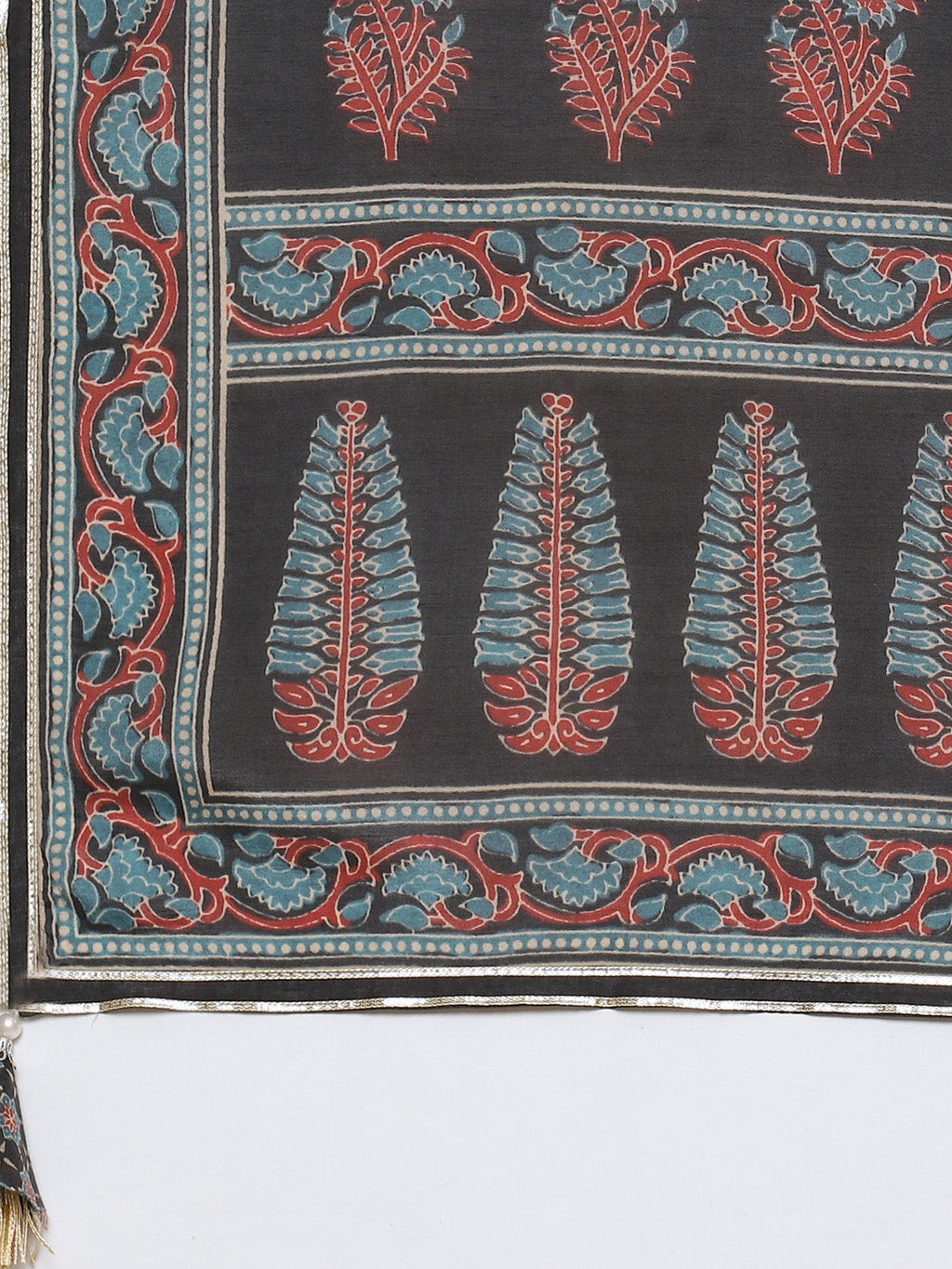 Gota Neck Printed Cotton Kurta With Garara & Dupatta