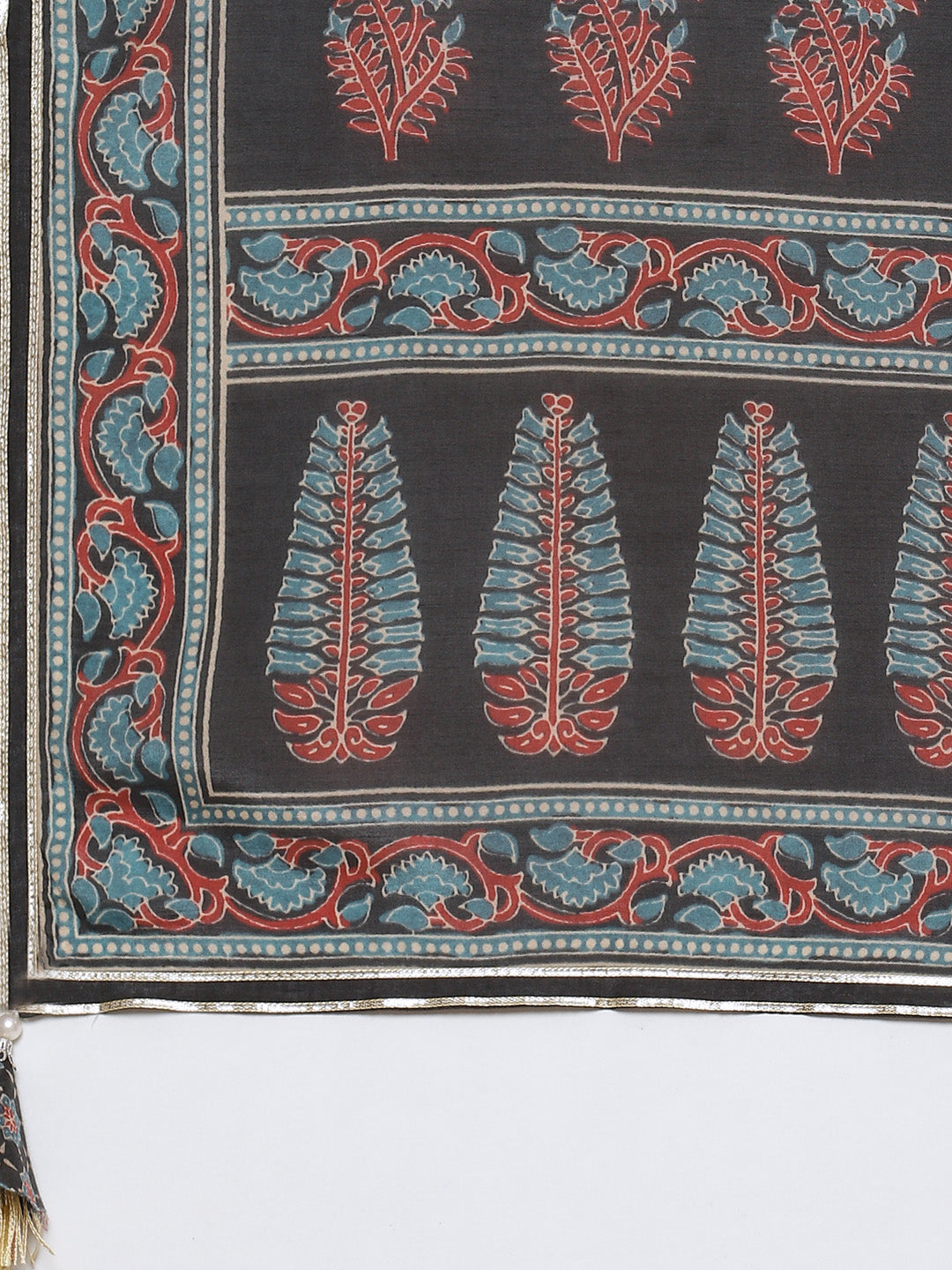 Gota Neck Printed Cotton Kurta With Garara & Dupatta