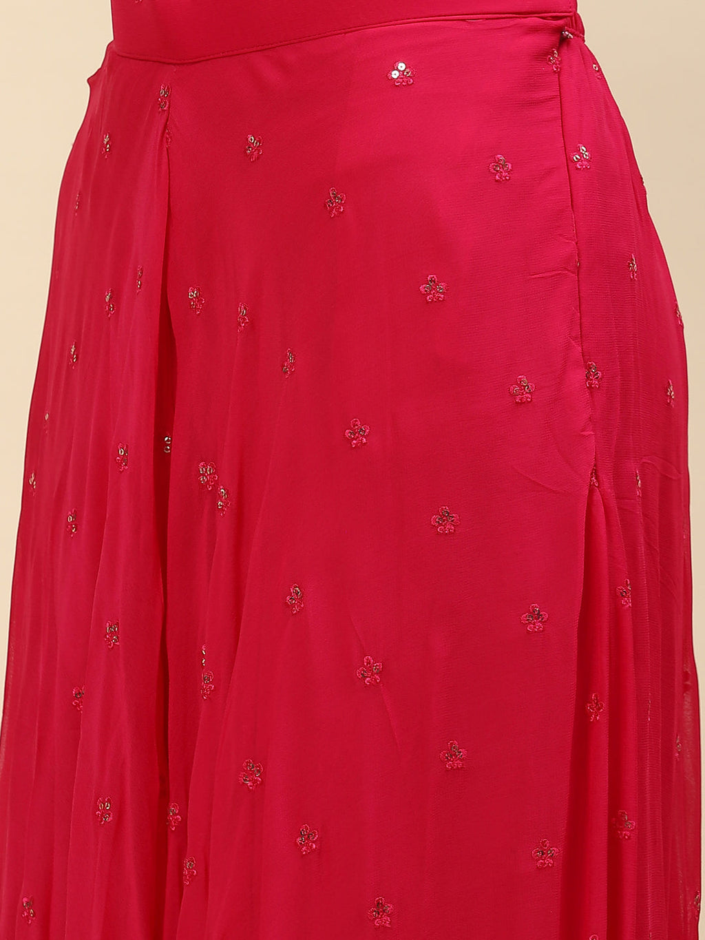 Bandhani Printed Georgette Crop Top With Palazzo & Jacket