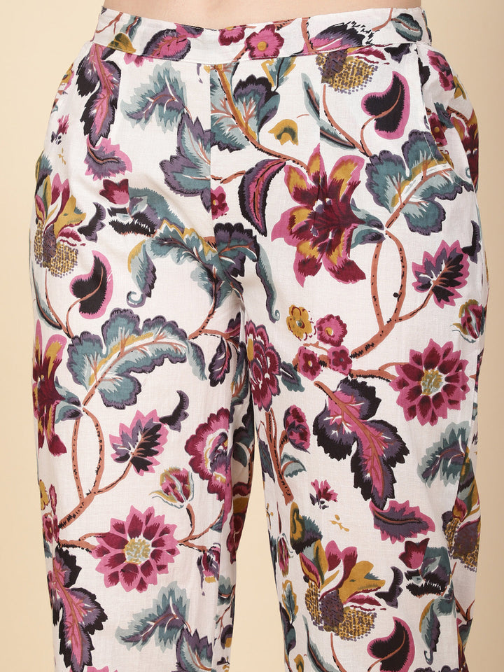 Floral Printed Cotton Kurti With Pants