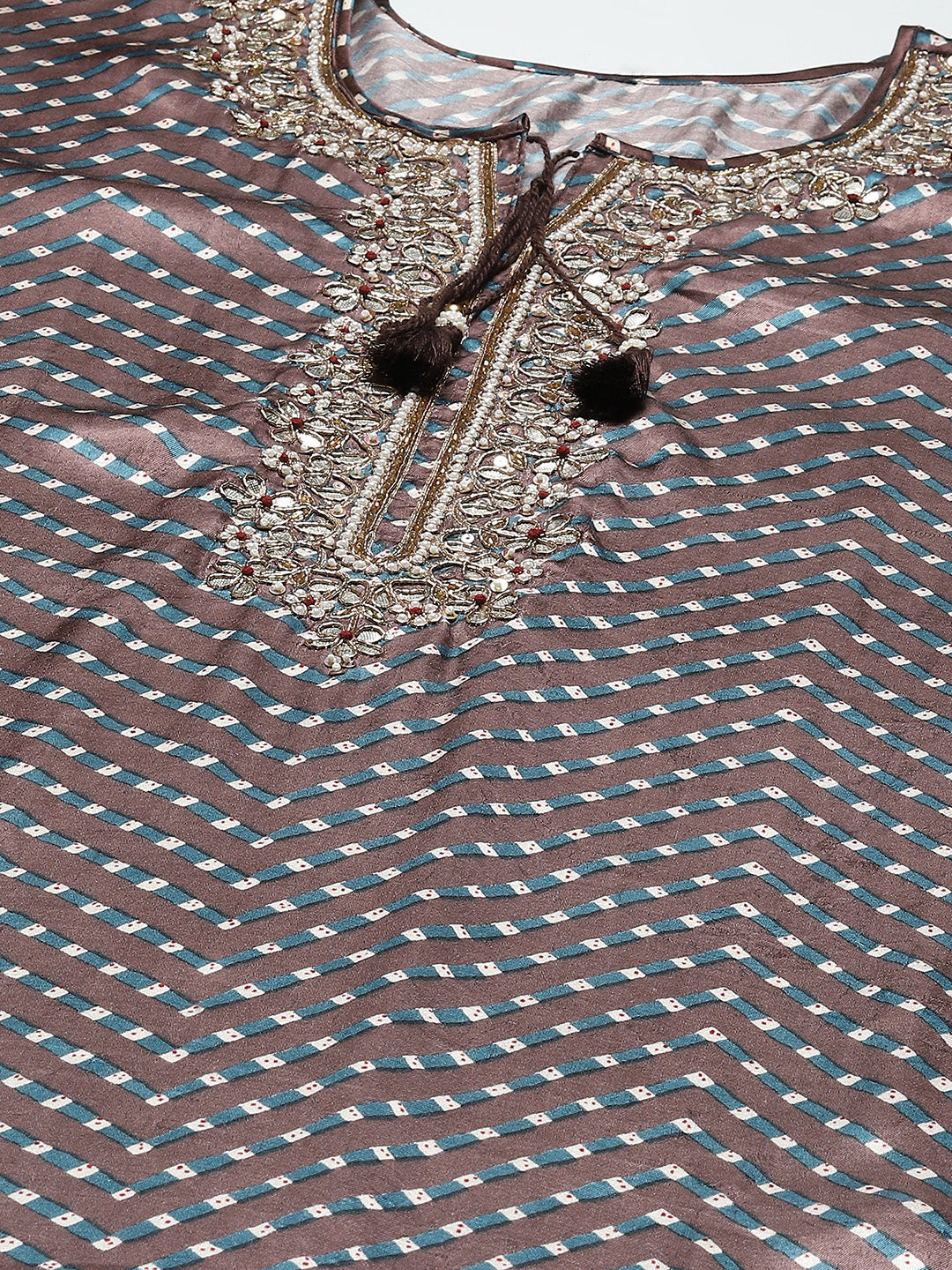 Printed With Yoke Embroidered Satin Kurta
