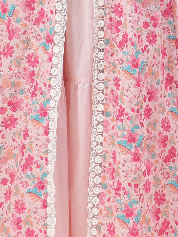 Floral Printed Cotton Gown With Jacket