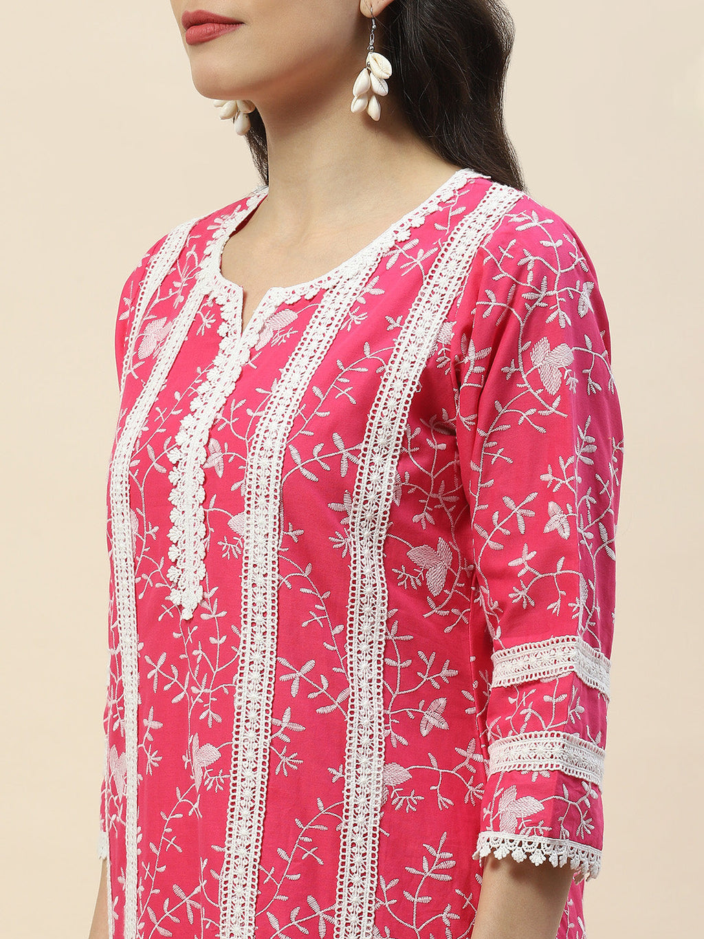 Printed & Embroidered Cotton Suit Set With Dupatta