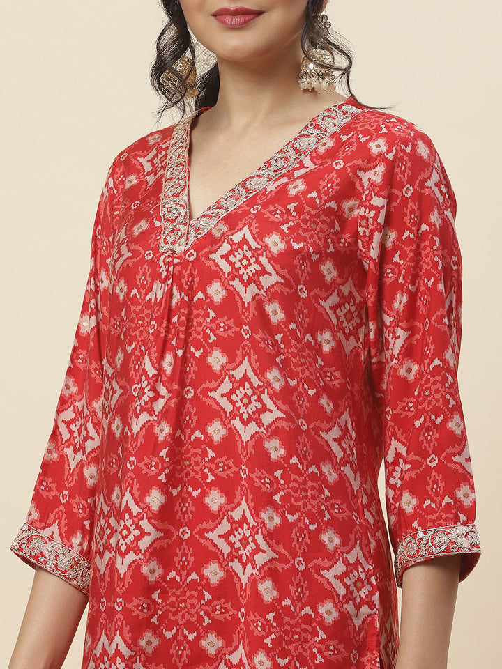 Floral Printed Cotton Kurta With Pants &amp; Dupatta