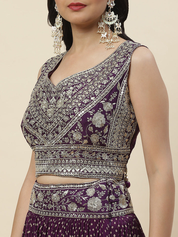 Bandhani Printed Georgette Choli With Lehenga &amp; Dupatta