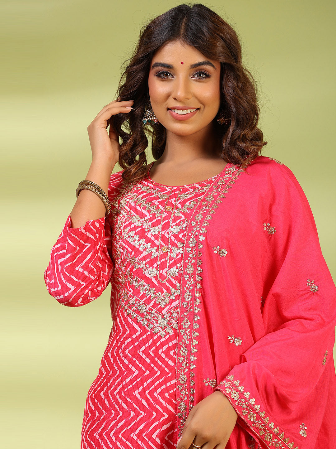 Printed Muslin Kurta With Pants & Dupatta