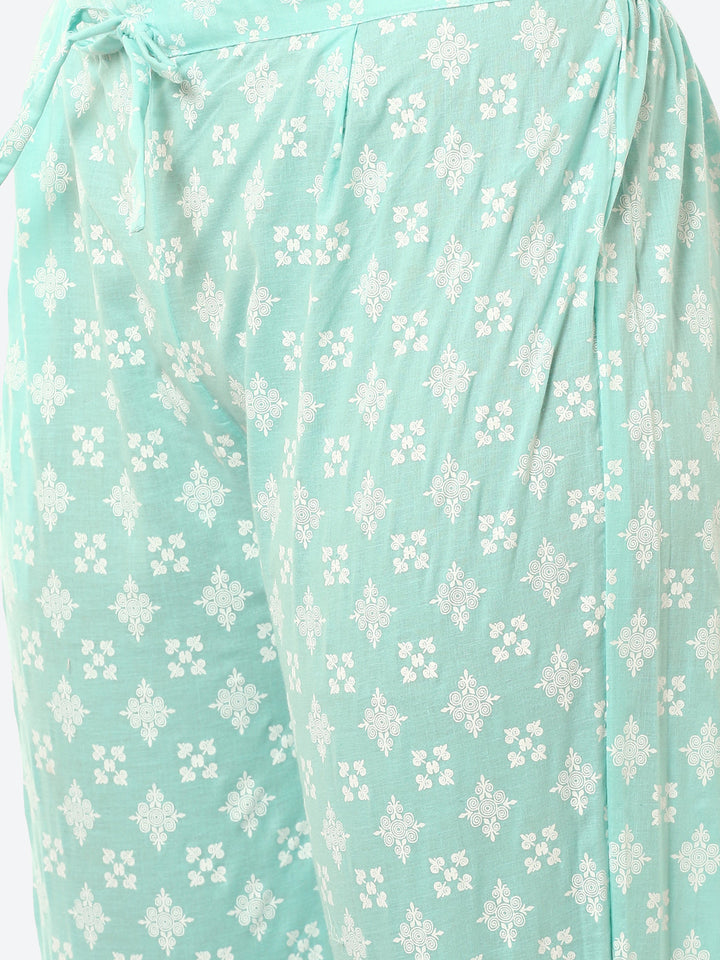 Zari Embroidered Yoke Printed Cotton Kurta With Pant