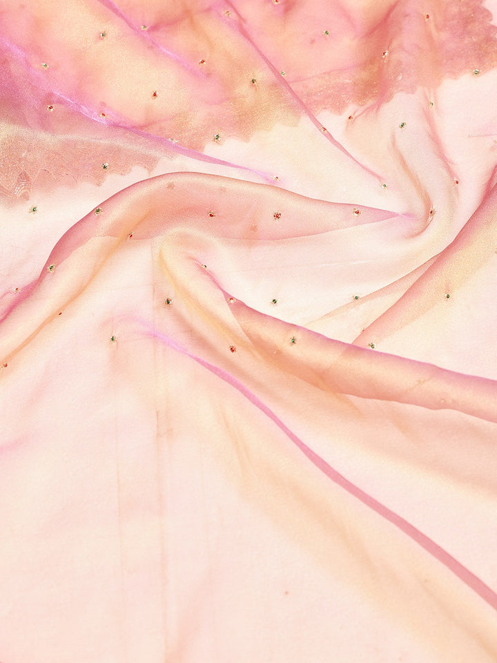 Cut Work &amp; Stone Embellished Tissue Saree